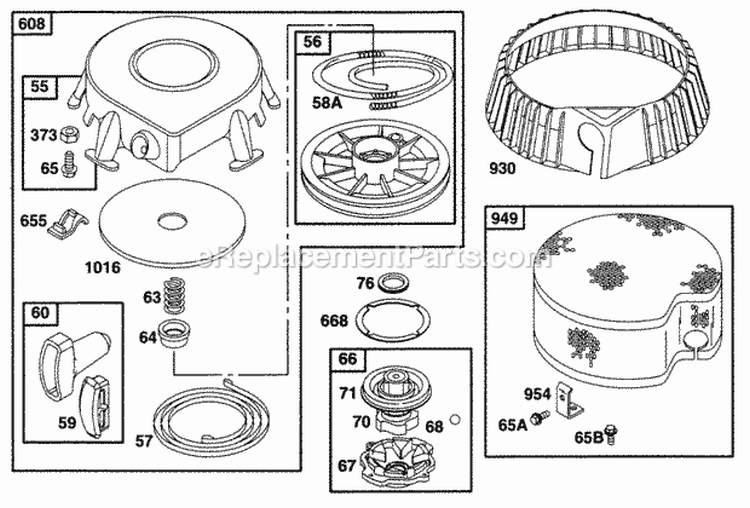 Rewind Assy Diagram and Parts List for 195432-0830-99  Briggs and Stratton Engine